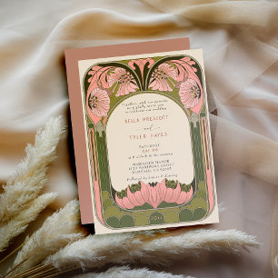 Art Nouveau Vintag florale Rosa Grüne Hochzeit Einladung