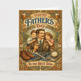Art Nouveau Vintage Family Fathers Day Feiertagskarte