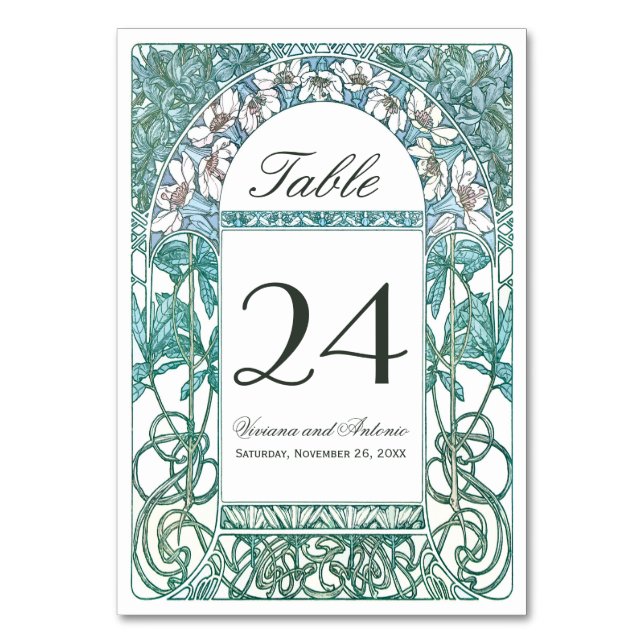 Art Nouveau Vintage Wedding Tischnummern (Vorderseite)