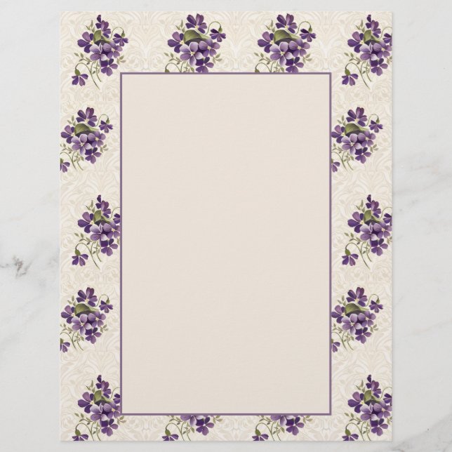 Art Nouveau Violet Floral Pattern Briefbogen (Vorderseite)