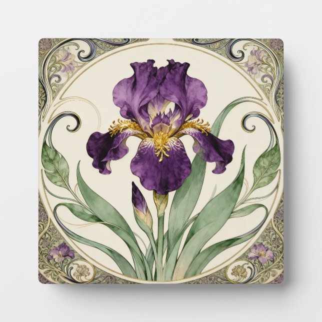 Art Nouveau Violette Iris Fotoplatte (Vorderseite)