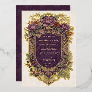 Art Nouveau Violetter Schild Herbstblume Vintage G Folieneinladung