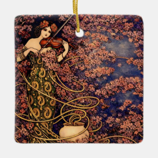 Art Nouveau Violinist in Blossoms – Vintage Floral Keramikornament