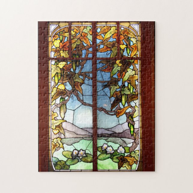 Art Nouveau Wasserlilie Blume festes Glass Puzzle (Vertikal)