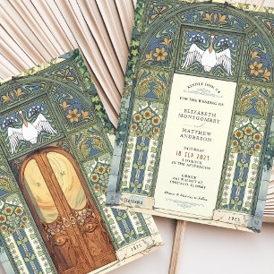 Art Nouveau Wedding Blue, Gold, Green Arch Einladung