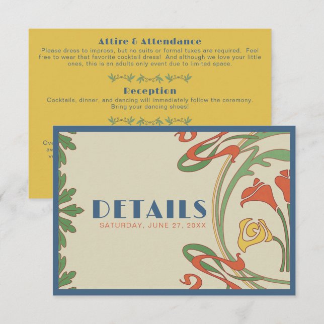 Art Nouveau Wedding Details Eintrittskarte RSVP Karte (Vorne/Hinten)