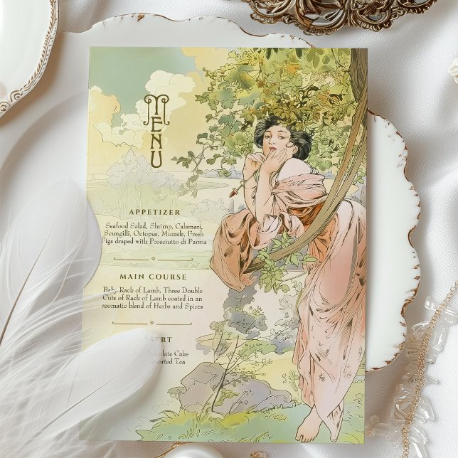 Art Nouveau Wedding Menu Card Floral Goddess Einladung (Von Creator hochgeladen)