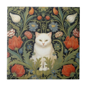Art nouveau weiße Katze im Garten Fliese