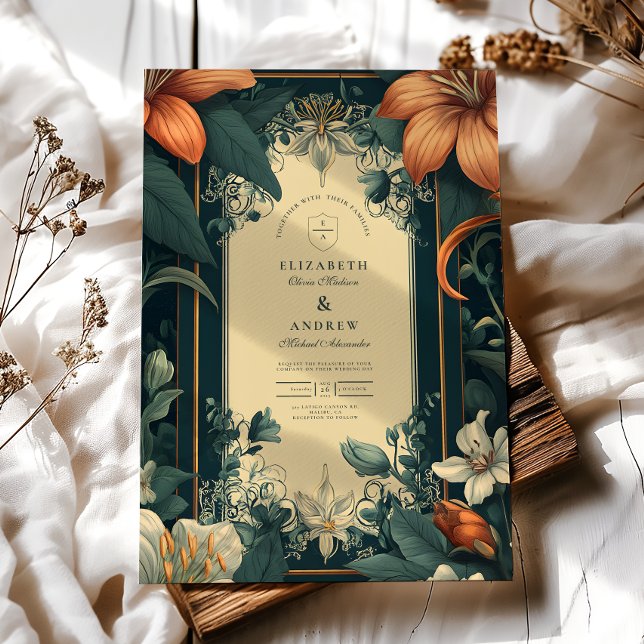 Art Nouveau Whimsical Floral Wedding Einladung (Von Creator hochgeladen)