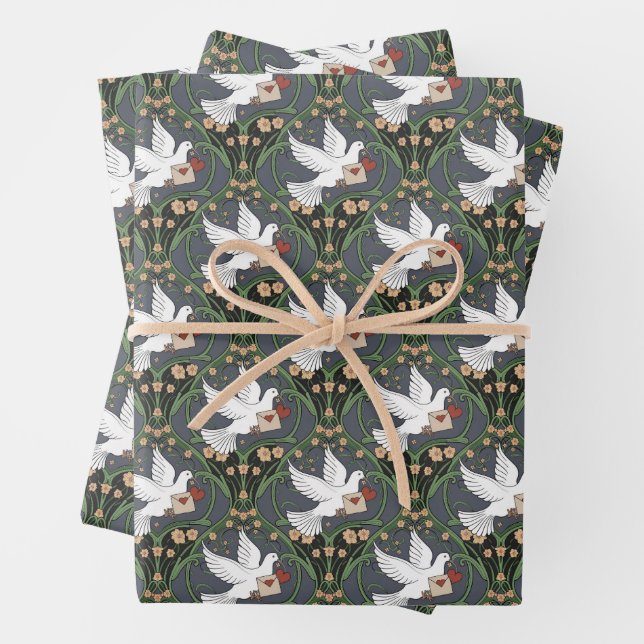 Art Nouveau White Dove Liebe Geschenkpapier Set (Beispiel)