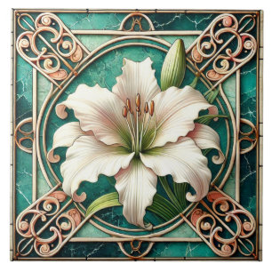 Art Nouveau White Liege Blume Motif Fliese