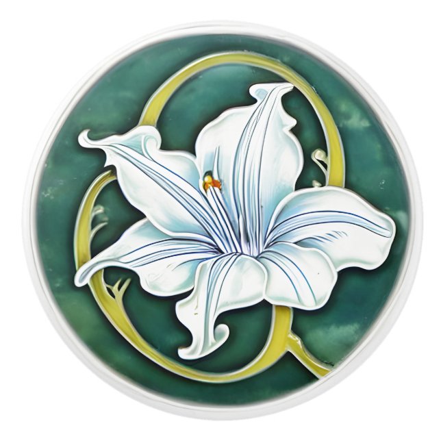 Art Nouveau White Lily Keramikknauf (Vorderseite)