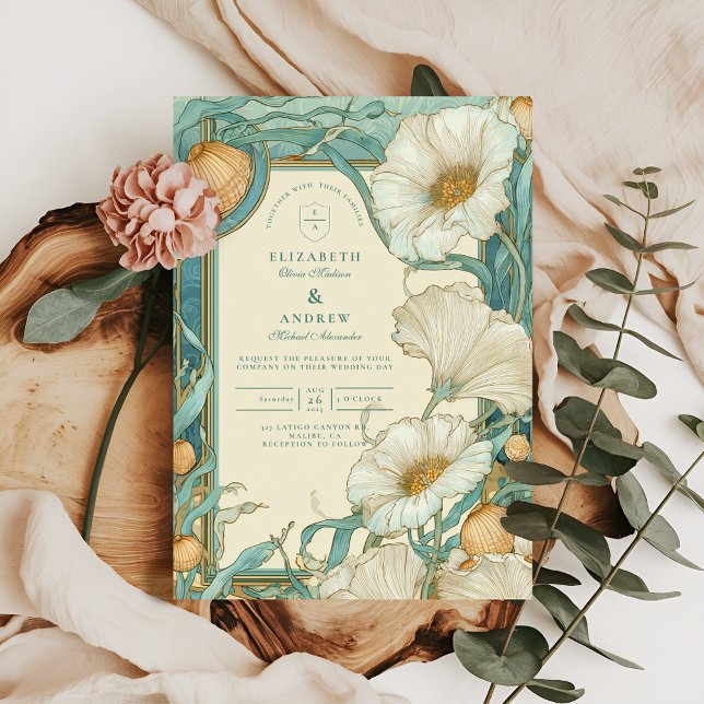 Art Nouveau White Poppy Wedding Einladung (Von Creator hochgeladen)