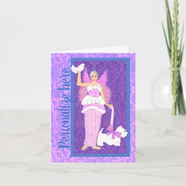 Art Nouveau White Westie Dog Pink Ferienkarte Dankeskarte (Vorderseite)