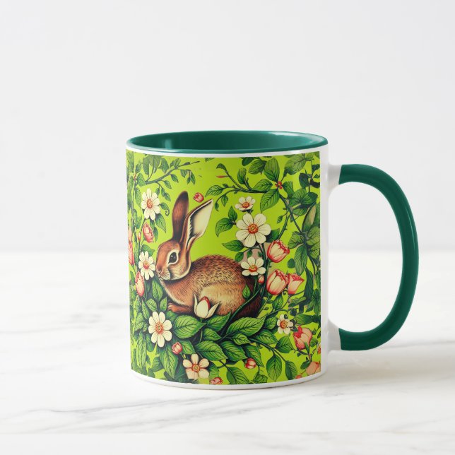 Art Nouveau Wild Rabbit and Flowers Tasse (Rechts)