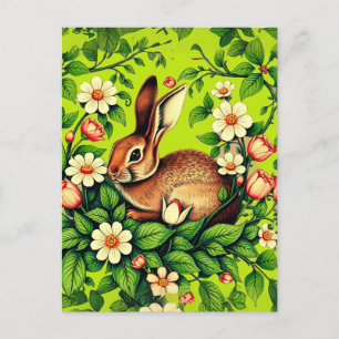 Art Nouveau Wildes Kaninchen und Blume Postkarte