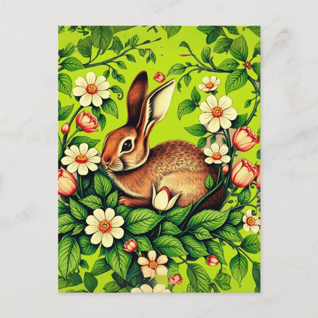 Art Nouveau Wildes Kaninchen und Blume Postkarte (Vorderseite)