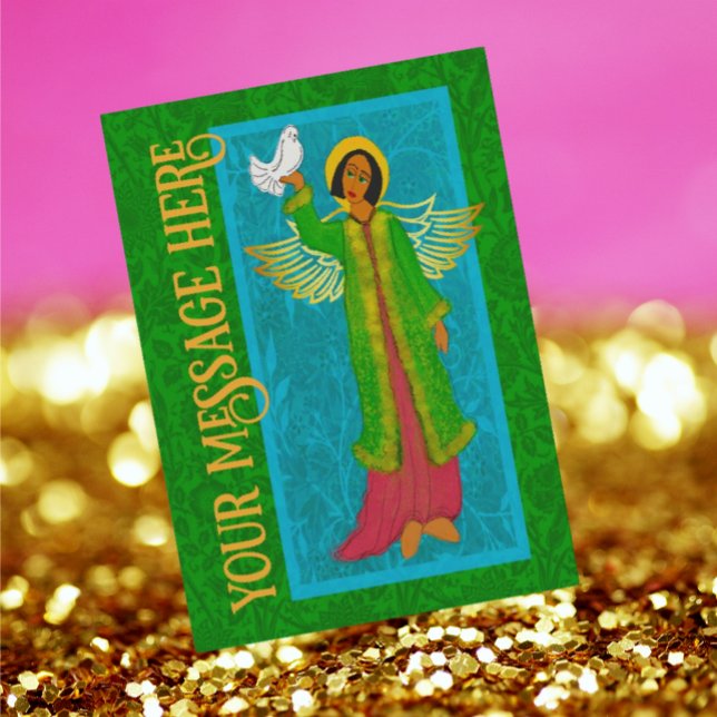 Art Nouveau William Morris Carte de Noël rétro (Art Nouveau Angel with dove.
Personalize it!)