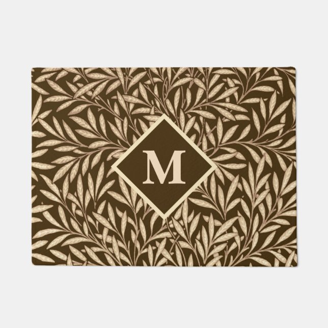 Art Nouveau Willow mit Monogram, Brown and Beige Fußmatte (Vorderseite)