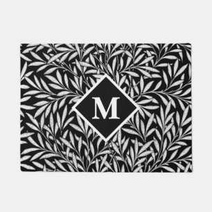 Art Nouveau Willow mit Monogramm, Schwarz und Weiß Fußmatte
