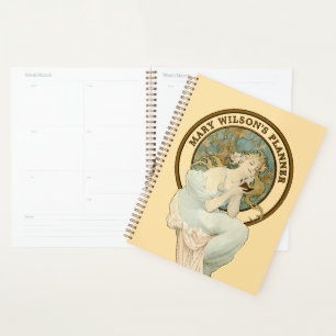 Art Nouveau Woman & Book by Mucha Template Planer