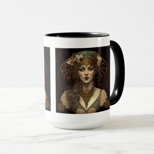 Art Nouveau Woman Combo Tasse, 15 oz Tasse (VorderseiteRechts)