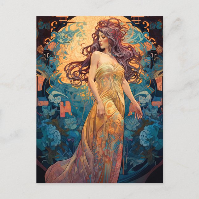 Art Nouveau Woman Fantasy Art Posta Postkarte (Vorderseite)