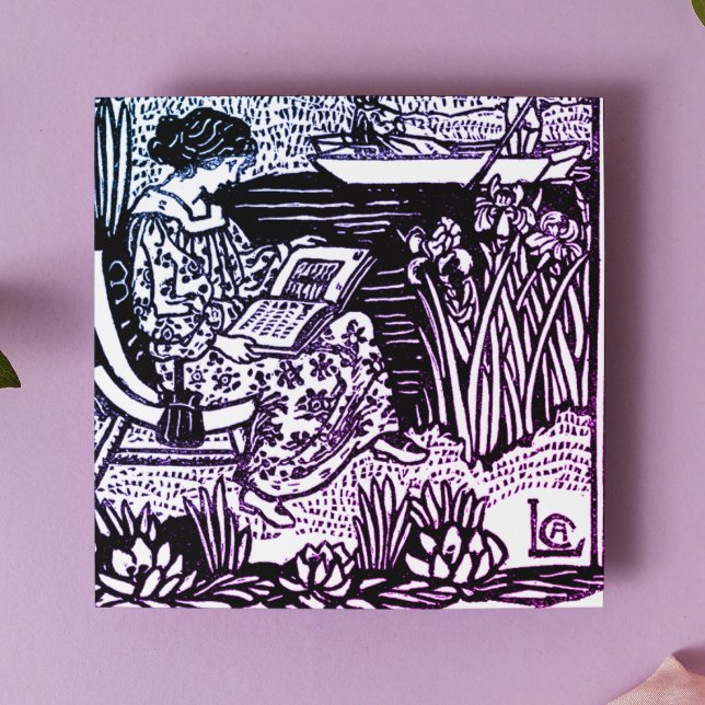 Art Nouveau Woman Lesen Glasuntersetzer (Von Creator hochgeladen)