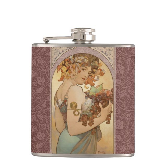 Art Nouveau Woman Mucha Beautiful Flachmann (Vorderseite)