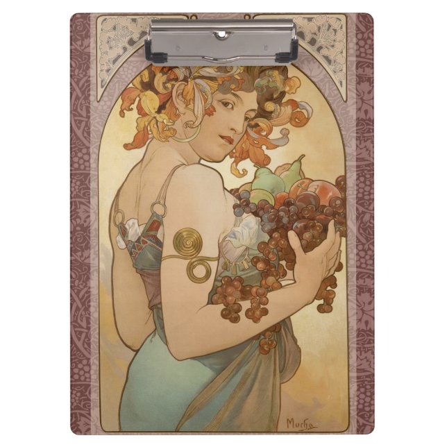 Art Nouveau Woman Mucha Beautiful Klemmbrett (Vorderseite)