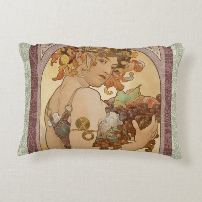 Art Nouveau Woman Mucha Beautiful Zierkissen (Rückseite)