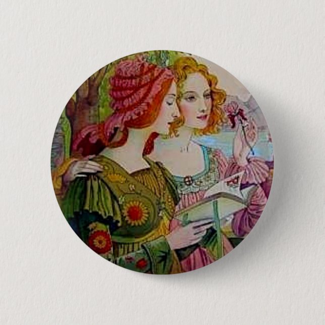 Art Nouveau Women with Book Button (Vorderseite)