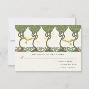 Art Nouveau Woodland Vintag Bird Wedites RSVP Karte