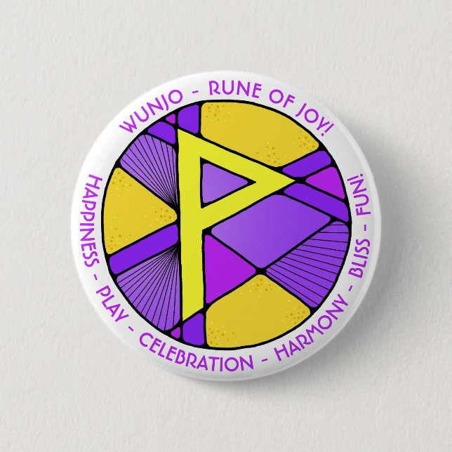 Art Nouveau Wunjo Rune Button- JOY! Button (Vorderseite)
