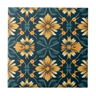 Art Nouveau Yellow Floral Pattern Fliese