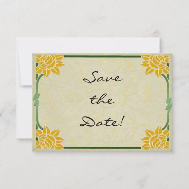 Art Nouveau Yellow Flowers Wedding Save the Date (Vorderseite)