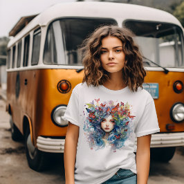 Art Nouveau Young Woman with Blue Hair T-Shirt