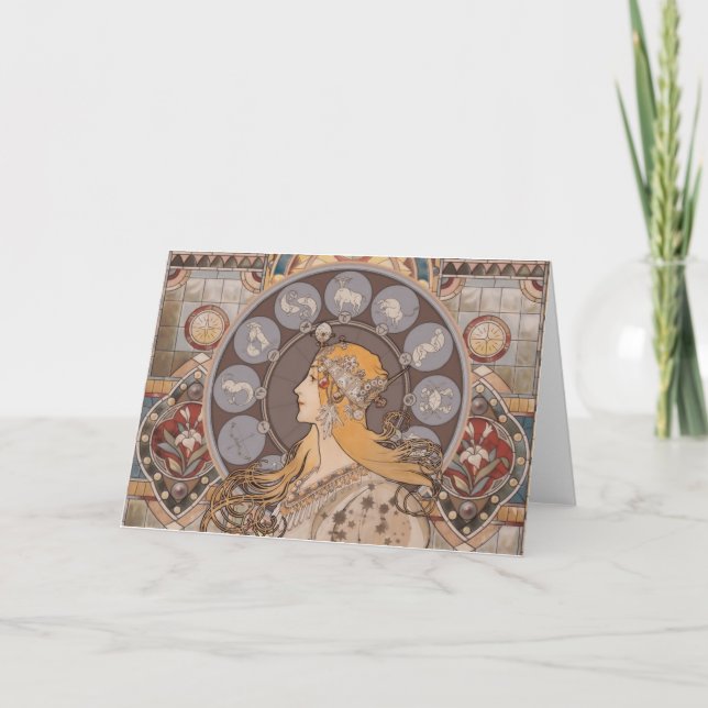 Art Nouveau zodiac bkgrd geklappt Dankeschön Karte (Vorderseite)