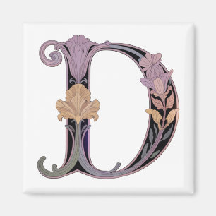 Art Nuevo Rosa und Gold Buchstabe D Magnet