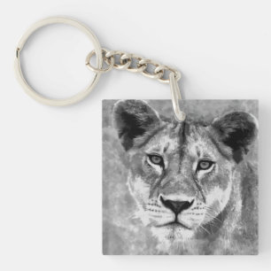 Art numérique femelle de lion de gamme de gris