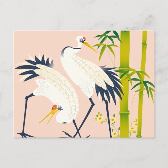 art of beautiful cranes in the bamboo thicket postkarte (Vorderseite)