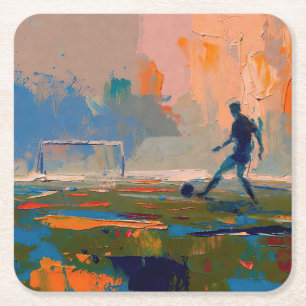 "Art of Football" (Stil 1) Ölmalerei Rechteckiger Pappuntersetzer