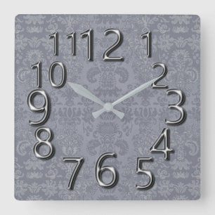 Art-of-Time Gray Silver Damask Quadratische Wanduhr