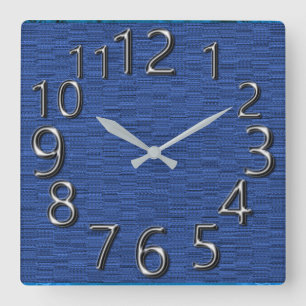 Art-Of-Time-Silber-Retro-Blau-Freuden Quadratische Wanduhr