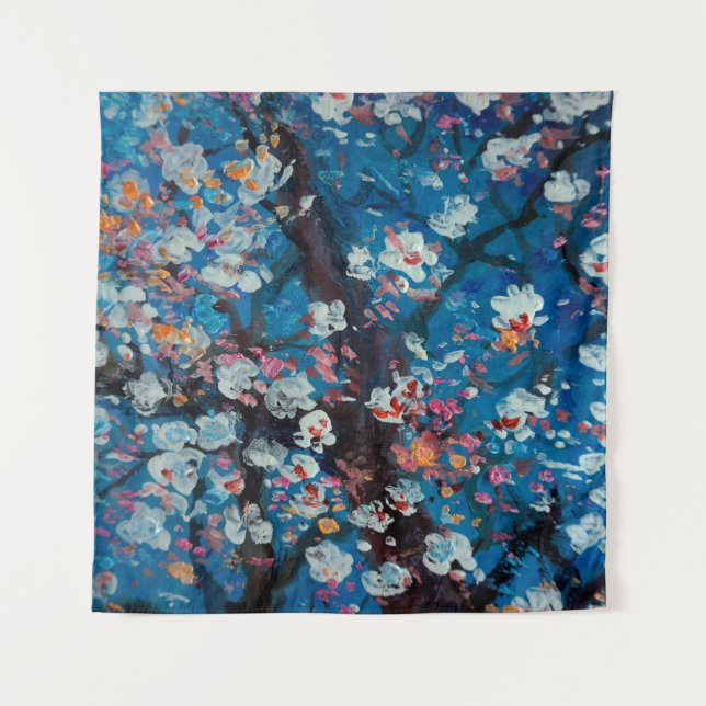 Art oil painting, cherry blossom flower, abstract, wandteppich (Vorderseite)