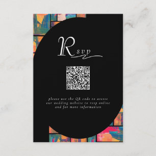 Art Paint Colorful Modern Abstrakt QR Code Wedding Begleitkarte
