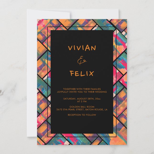 Art Paint Colors Orange Moderne Abstrakte Hochzeit Einladung (Vorderseite)