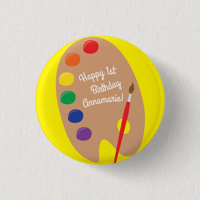 Art Paint Palette Niedlich 1. Geburtstag Party Button (Vorderseite)