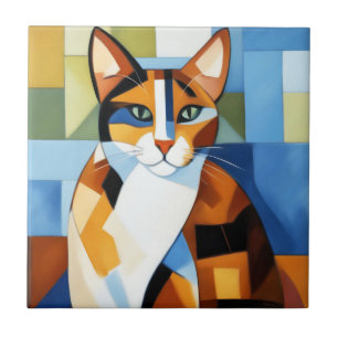 Art Painting Cubist Calico Cat Fliese