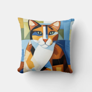 Art Painting Cubist Calico Cat Kissen